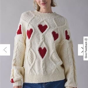 Kimchi Blue Cream Sweater with Red Heart Details